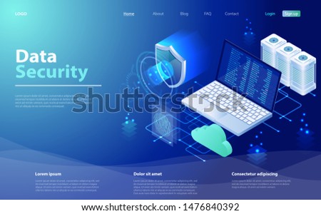 Security Data Protection concept. Data security, protection, management, server, access. Internet security isometric concept. Isometric concept protection network and data. Data network management