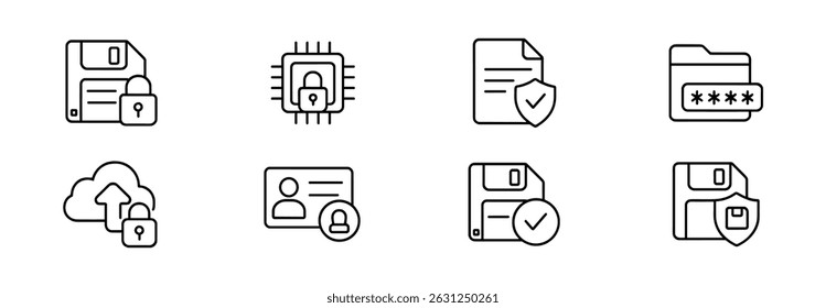 Conjunto de ícones de segurança e proteção de dados - símbolos lineares, de segurança e de privacidade