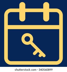Security Date vector icon. Style is flat symbol, yellow color, rounded angles, blue background.