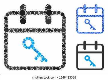 Security day composition of small circles in variable sizes and shades, based on security day icon. Vector random circles are composed into blue composition.