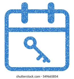 Security Day grainy textured icon for overlay watermark stamps. Flat symbol with dust texture. Dotted vector cobalt ink rubber seal stamp with grunge design on a white background.