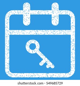 Security Day grainy textured icon for overlay watermark stamps. Flat symbol with dirty texture. Dotted vector white ink rubber seal stamp with grunge design on a blue background.