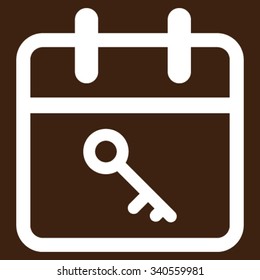 Security Day vector icon. Style is flat symbol, white color, rounded angles, brown background.