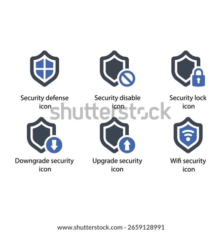 Security defence, Security disable, Lock, Downgrade, Upgrade, Wifi security, icon
