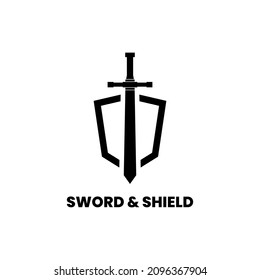 security and defense logo inspiration with single shield and sword shape