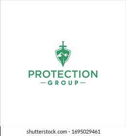 Design-Vektorillustration für Schutzlogo-Design mit Schild und Schwert-Concept-Illustration