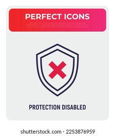 Security disabled thin line icon. Shield with cross mark. Vector illustration.