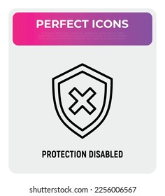 Security disabled thin line icon. Shield with cross mark. Vector illustration.