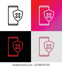 Security disabled thin line icon. Smartphone with shield with cross mark. Vector illustration.