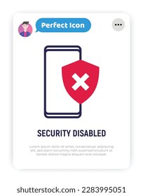 Security disabled thin line icon. Smartphone with shield with cross mark. Vector illustration.