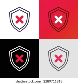 Security disabled thin line icon. Shield with cross mark. Vector illustration.