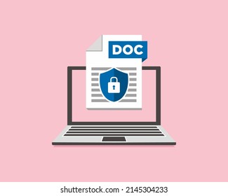 Security DOC Icon File With Label On Laptop Screen Document Concept	