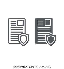 Security document line and glyph icon, privacy and paper, list with shield sign, vector graphics, a linear pattern on a white background, eps 10.