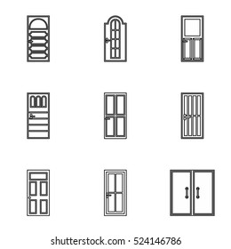 Security doors icons set. Outline illustration of 9 security doors vector icons for web