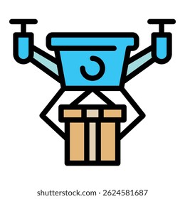 Security drone delivery icon. Outline security drone delivery vector icon color flat isolated