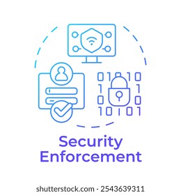 Ícone de conceito de gradiente azul de imposição de segurança. Informações pessoais, controle de acesso. Ilustração de linha de forma redonda. Ideia abstrata. Design gráfico. Fácil de usar em infográfico, apresentação