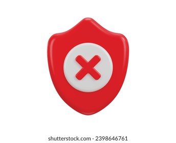 security error cross mark with protect shield icon 3d render