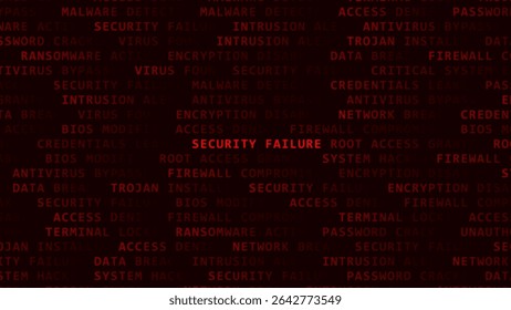 FALHA DE SEGURANÇA Aviso De Segurança Cibernética Texto De Fundo Com Mensagens De Erro Do Sistema Realçadas Em Vermelho. Conceito De Violação De Dados, Hacking E Alerta De Malware. Ilustração de vetor.