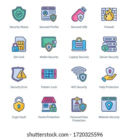 Iconos de línea rellenos de seguridad: trazo, vector