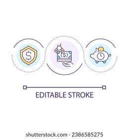 Security of financial transactions loop concept icon. Algorithm of automatic payments abstract idea thin line illustration. Isolated outline drawing. Editable stroke. Arial font used