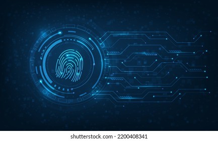 security fingerprint cyber technology with curcuit digital on blue dark background. online innovation biometrics identification system. vector illustration digital fantastic design.