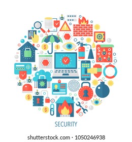 Security flat infographics icons in circle - color concept illustration for security cover, emblem, template.