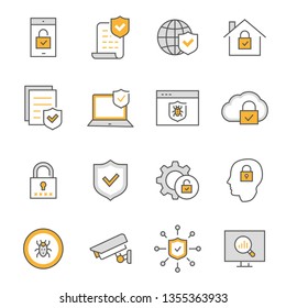 Security flat line icons. Set of privacy, protection, defense and more. Editable Stroke.