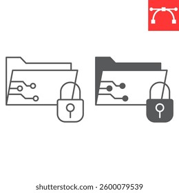 Security folder line and glyph icon, security and protection, confidential folder vector icon, vector graphics, editable stroke outline sign, eps 10.