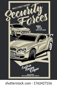 security forces,  illustration of classic race car 