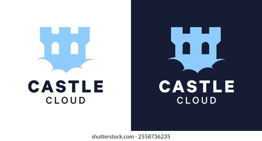 Security fortress building logo design. Castle logo with cloud logo design vector symbol icon