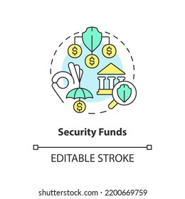 Security Funds Concept Icon. Banking Service. Choosing Credit Union Abstract Idea Thin Line Illustration. Isolated Outline Drawing. Editable Stroke. Arial, Myriad Pro-Bold Fonts Used