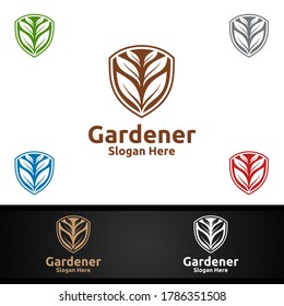 Security Gardener Logo with Green Garden Environment or Botanical Agriculture