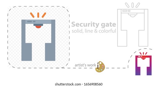 security gate vector flat illustration, solid, line icon
