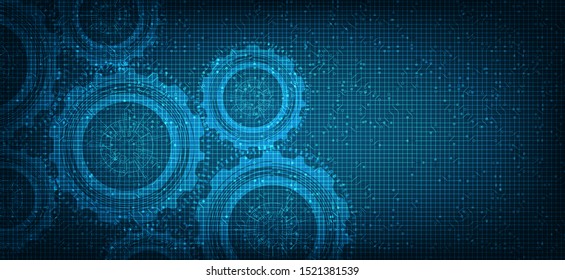 Security Gears Digital Technology wheel and Cock on Technology Background,vector