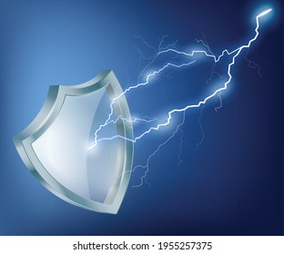 Security glass shield reflects of lightning with sparkles a vector illustration.