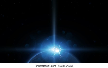 Security global network with sunrise and technology network background. vector illustration