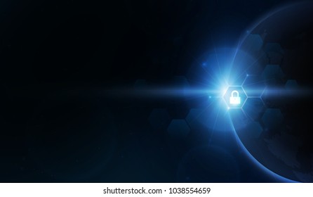 Security global network with sunrise and technology network background. vector illustration
