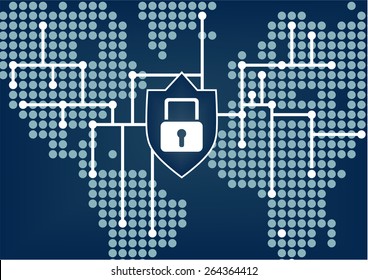 IT security for global organization to prevent data and network breaches with dark blue blurred background
