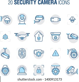 Security green line icon set. Included the icons as Camera, lock, thief, Home Protection, Siren Alarm, Drone Camera, CCTV and more. - Vector