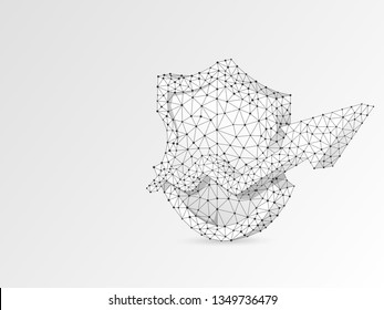 Security growth arrow shield abstract origami image. Polygonal Vector business concept of data protection illustration. Low poly wireframe, geometry triangle, lines, dots, polygons on white background