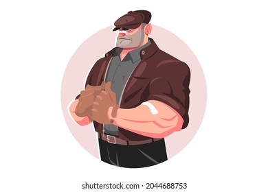 Security guard bouncer man vector illustration. Criminal person with strong huge muscular body flat style. Personal bodyguard and protection concept. Isolated on white background