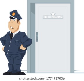 Security Guard Or Bouncer Working At Door. Funny People.