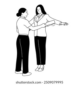 Security guard checking woman handdrawn illustration