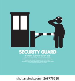 Security Guard With Closed Barrier Gate Vector Illustration