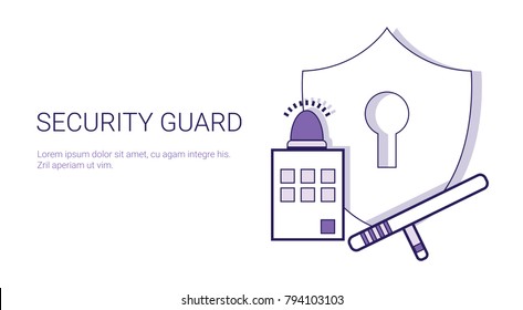 Security Guard Concept Safety And Protection Template Web Banner With Copy Space Vector Illustration