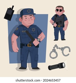 security guard cute 2d character ready for animation complete with job tools