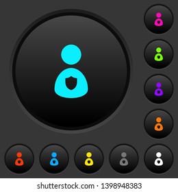 Security guard dark push buttons with vivid color icons on dark grey background