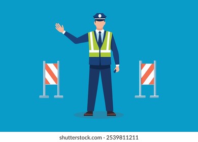 
Security guard directing traffic isolated flat vector illustration