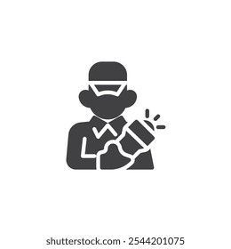 Security guard with flashlight vector icon. filled flat sign for mobile concept and web design. Security Patrol glyph icon. Symbol, logo illustration. Vector graphics