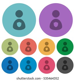 Security guard flat icons on color round background